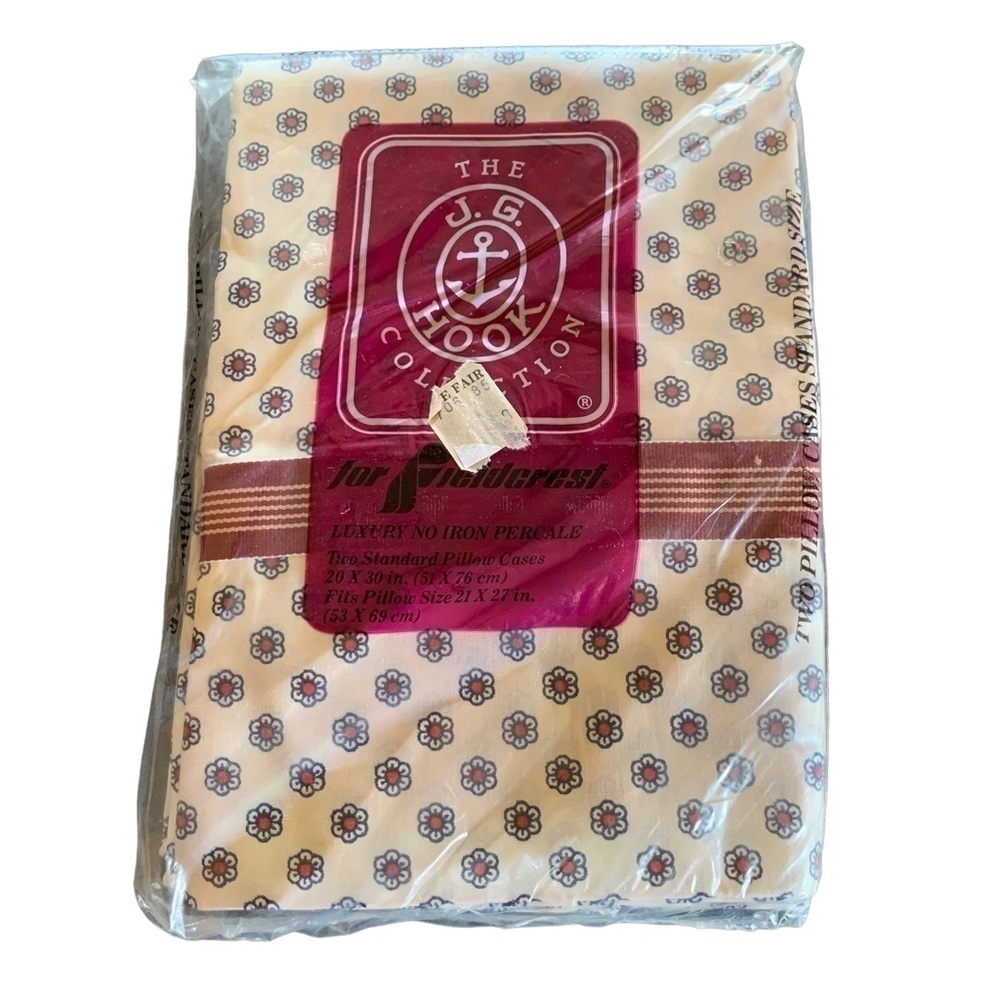 NOS Vtg JG Hook Fieldcrest Flower 2 Standard Pillow Cases Percale NWOT